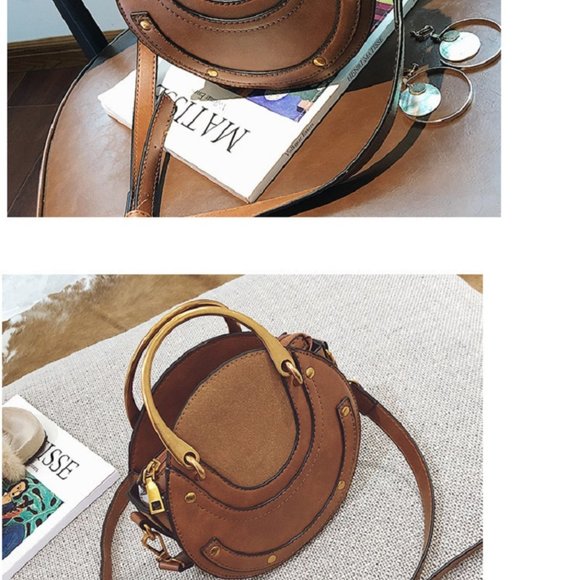 CrossBody Round Bag - Small Leather Handbag - Brown Round Bag - Picture 7 of 9